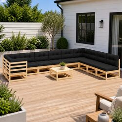 Versatile 11 Piece Garden Lounge Set - Pinewood and Cushions