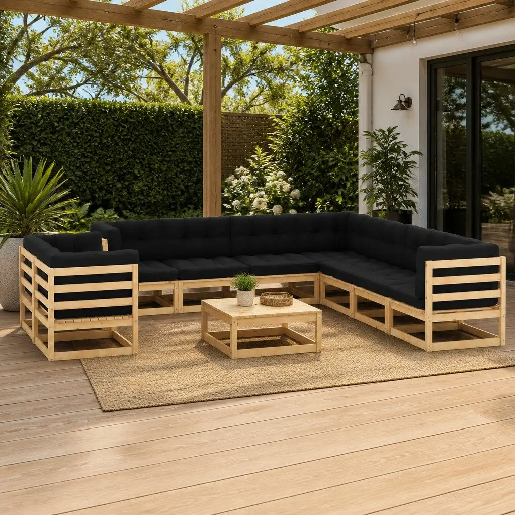 Garden Lounge Set 10 Piece Pallet Sofa Outdoor Furniture Cushions Pinewood