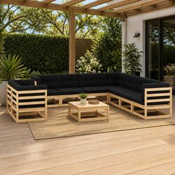 Garden Lounge Set 10 Piece Pallet Sofa Outdoor Furniture Cushions Pinewood