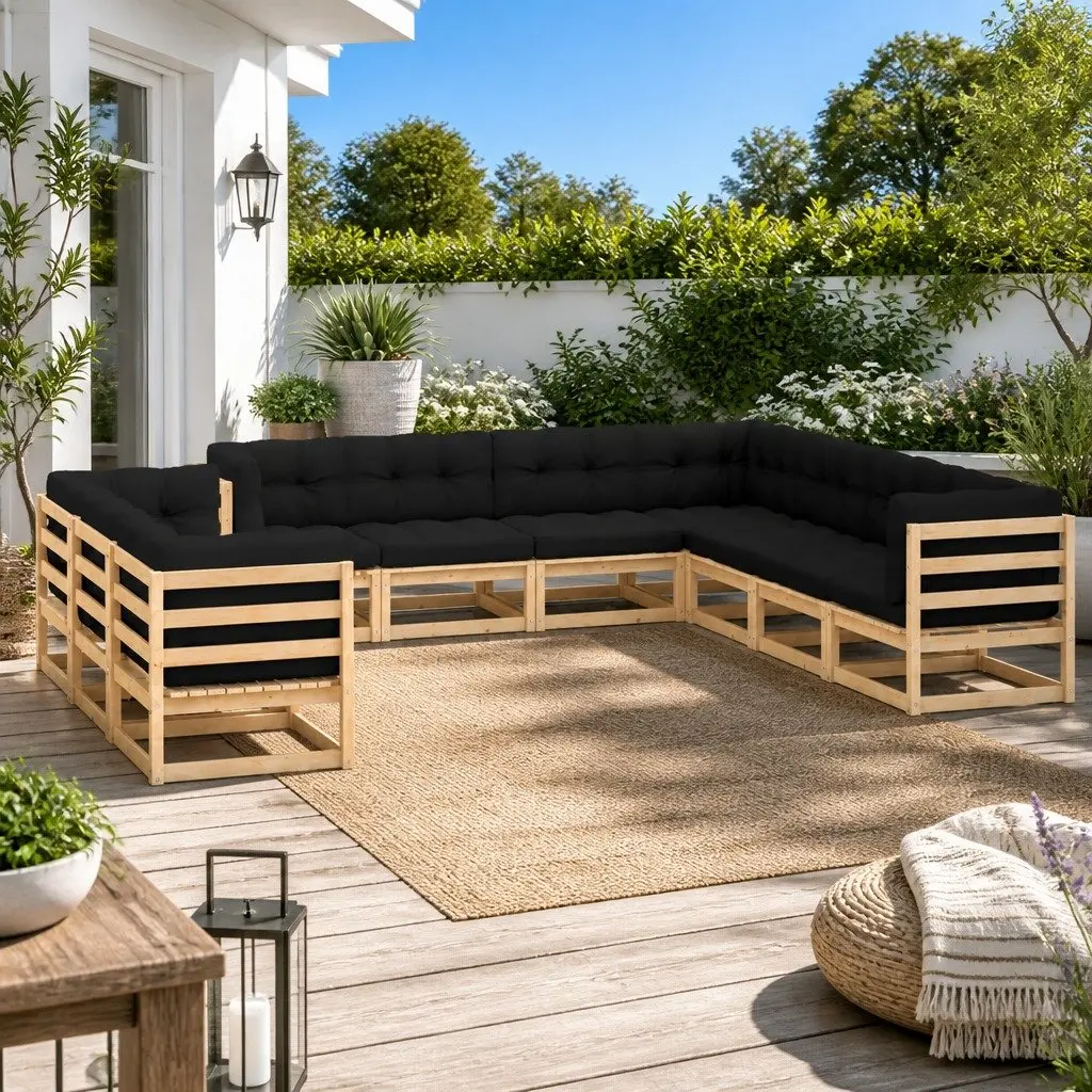 Garden Lounge Set 10 Piece Patio Furniture Pinewood Sofa with Cushions