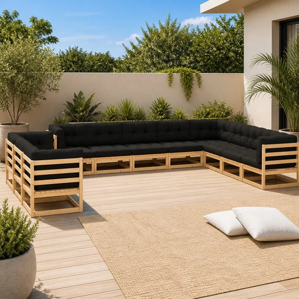 Garden Lounge Set Pinewood 11 Piece Outdoor Furniture Patio Sofa with Cushions Anthracite