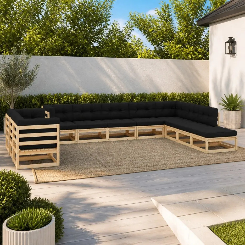 Garden Lounge Set Solid Pinewood 11 Piece Pallet Outdoor Sofa Anthracite Cushions