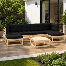 Perfect for Patios: 7-Piece Modular Lounge Set in Pinewood