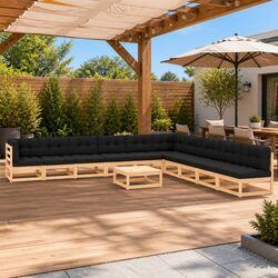 Garden Lounge Set 11 Piece Pallet Sofa Outdoor Furniture Anthracite Cushions