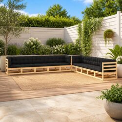 Garden Lounge Set 10 Piece Pallet Sofa Outdoor Furniture Anthracite Cushions