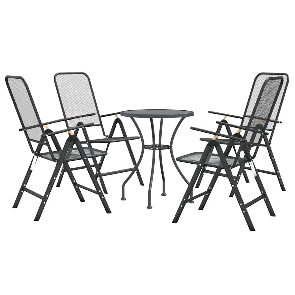 Outdoor Furniture Set 5 Piece Anthracite Expanded Metal Mesh Garden Dining with Folding Chairs and Adjustable Backrest