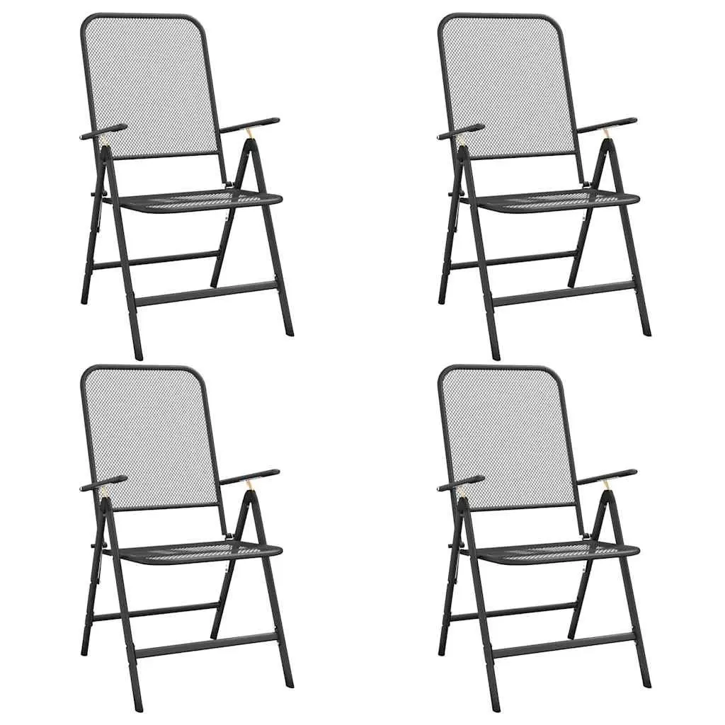 Outdoor Furniture Set 5 Piece Anthracite Expanded Metal Mesh Garden Dining with Folding Chairs and Adjustable Backrest
