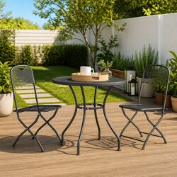 3 Piece Garden Dining Set Expanded Metal Mesh Anthracite Patio Table Chairs