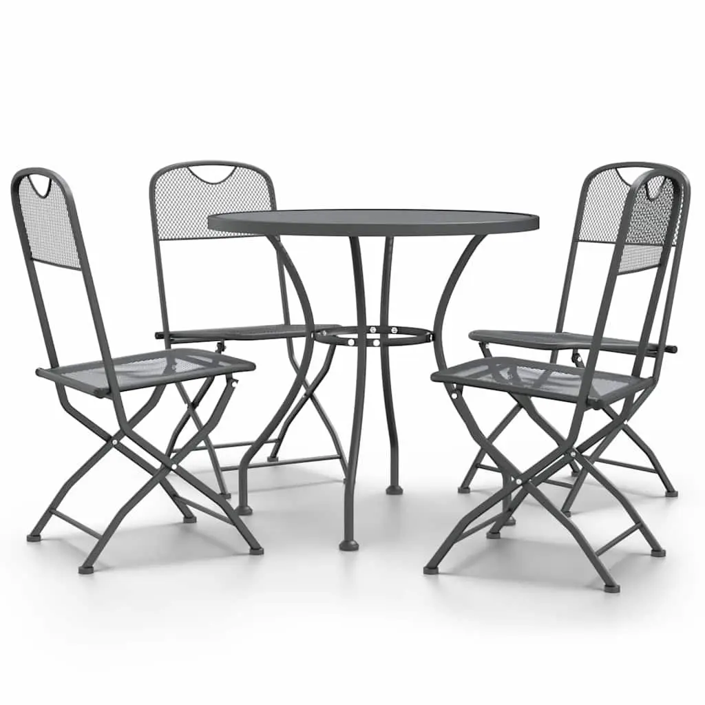 5 Piece Expanded Metal Mesh Garden Dining Set Anthracite Outdoor Furniture with Folding Chairs