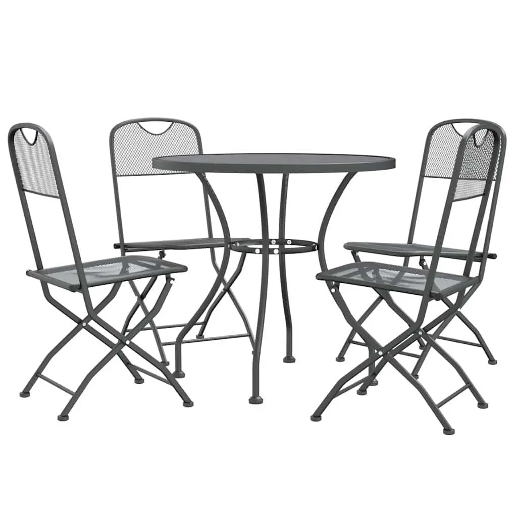 5 Piece Expanded Metal Mesh Garden Dining Set Anthracite Outdoor Furniture with Folding Chairs