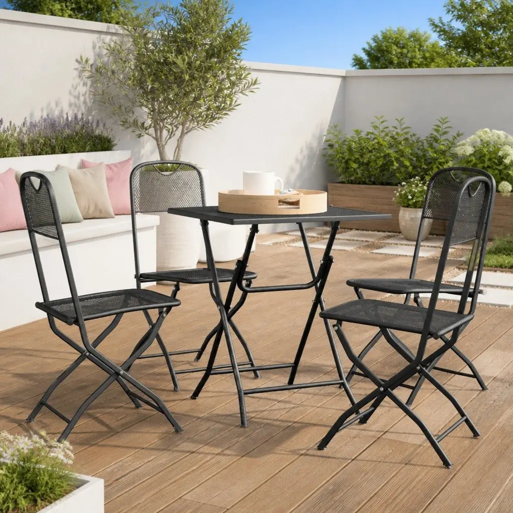 Garden Dining Set Expanded Metal Mesh 5 Piece Foldable Anthracite