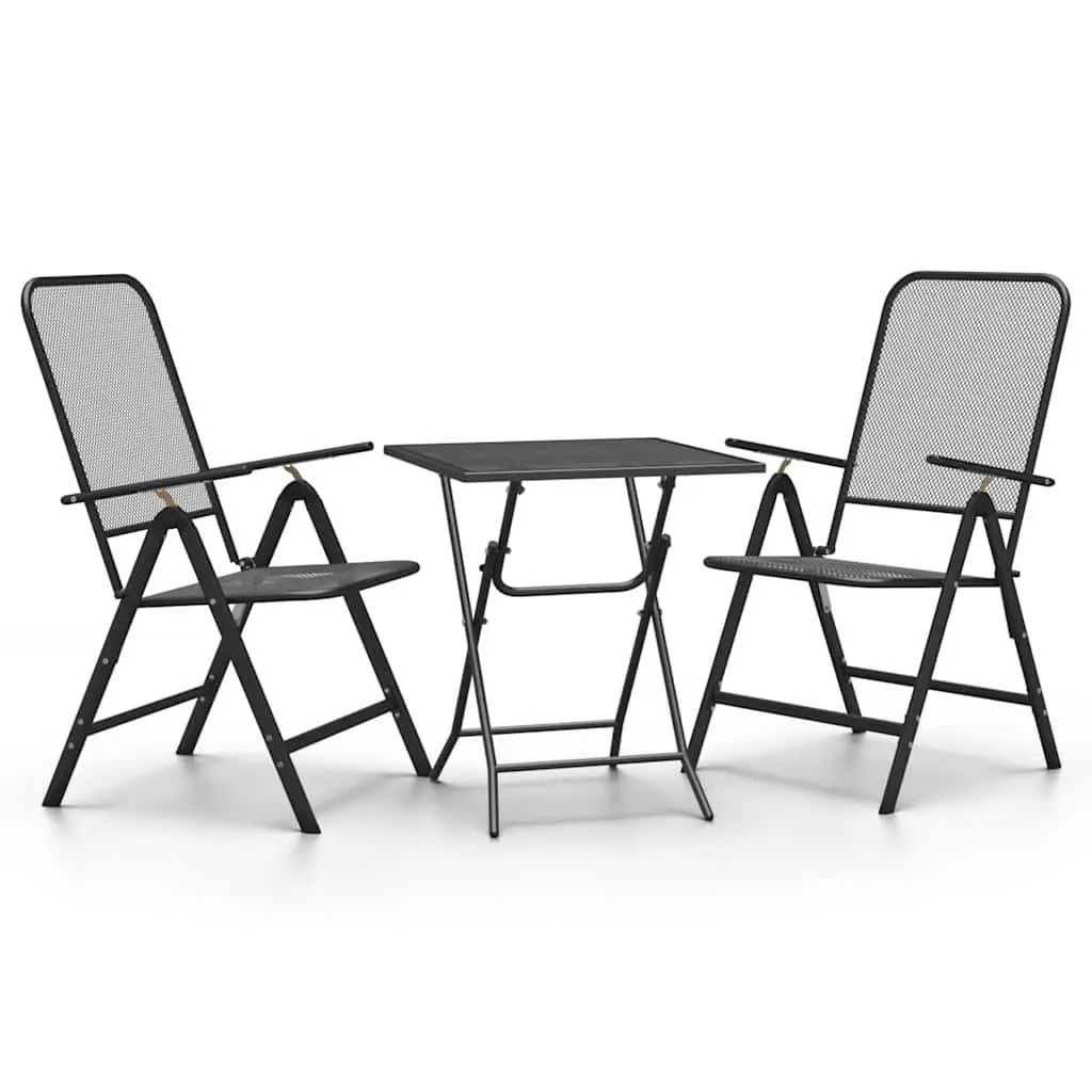 3 Piece Garden Dining Set Anthracite Expanded Metal Mesh Outdoor Furniture