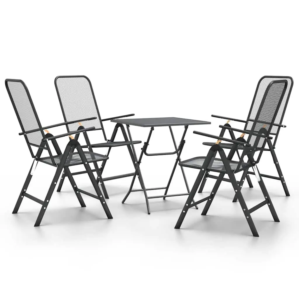 5 Piece Outdoor Garden Dining Set Expanded Metal Foldable Anthracite