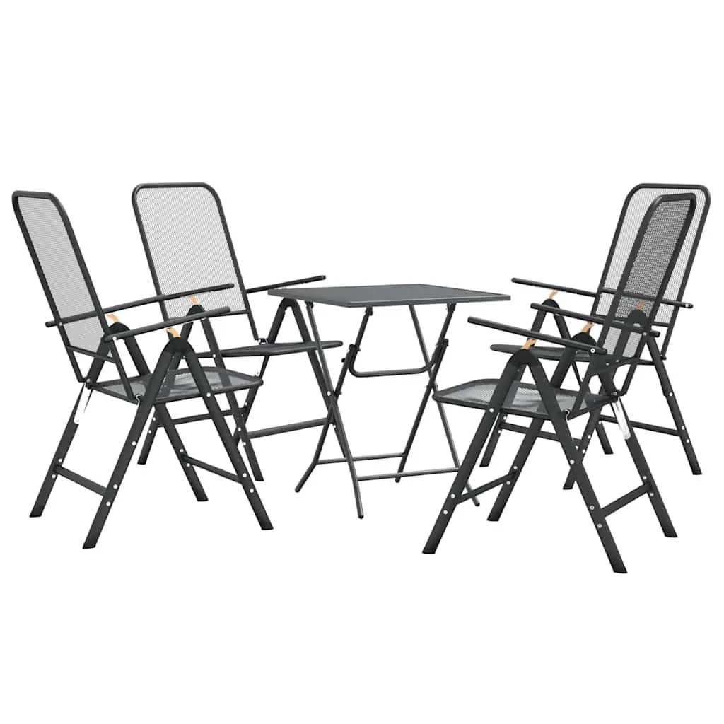 5 Piece Outdoor Garden Dining Set Expanded Metal Foldable Anthracite