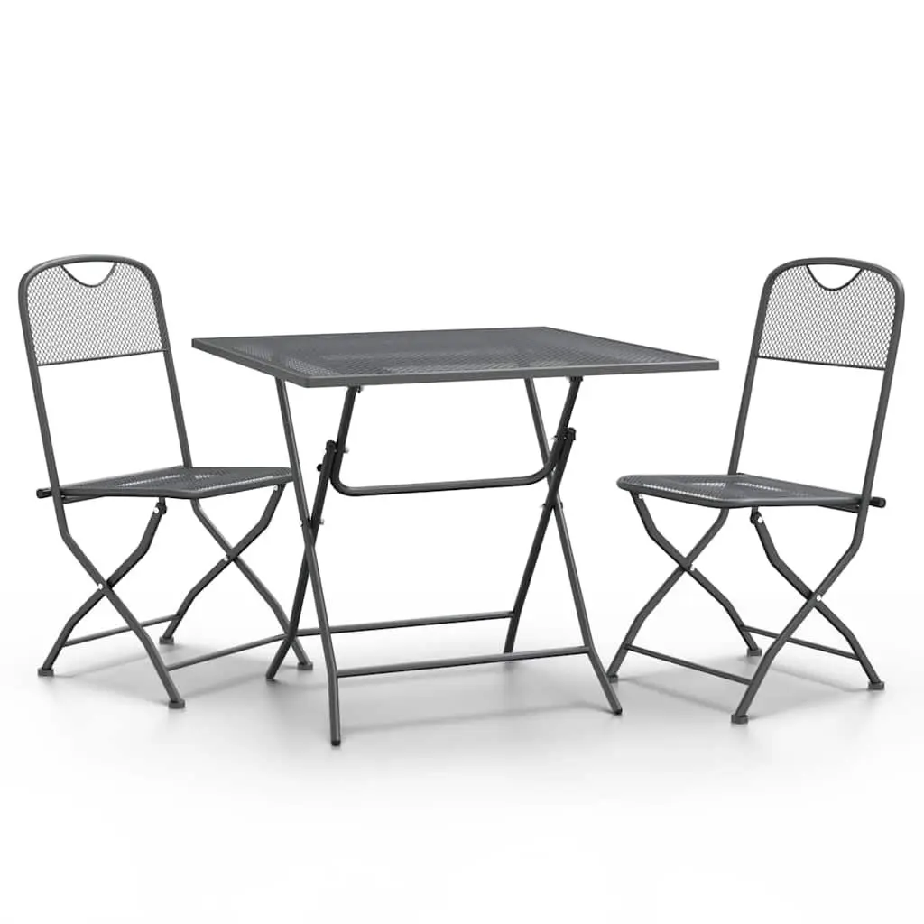Garden Dining Set 3 Piece Outdoor Patio Furniture Foldable Metal Mesh Anthracite