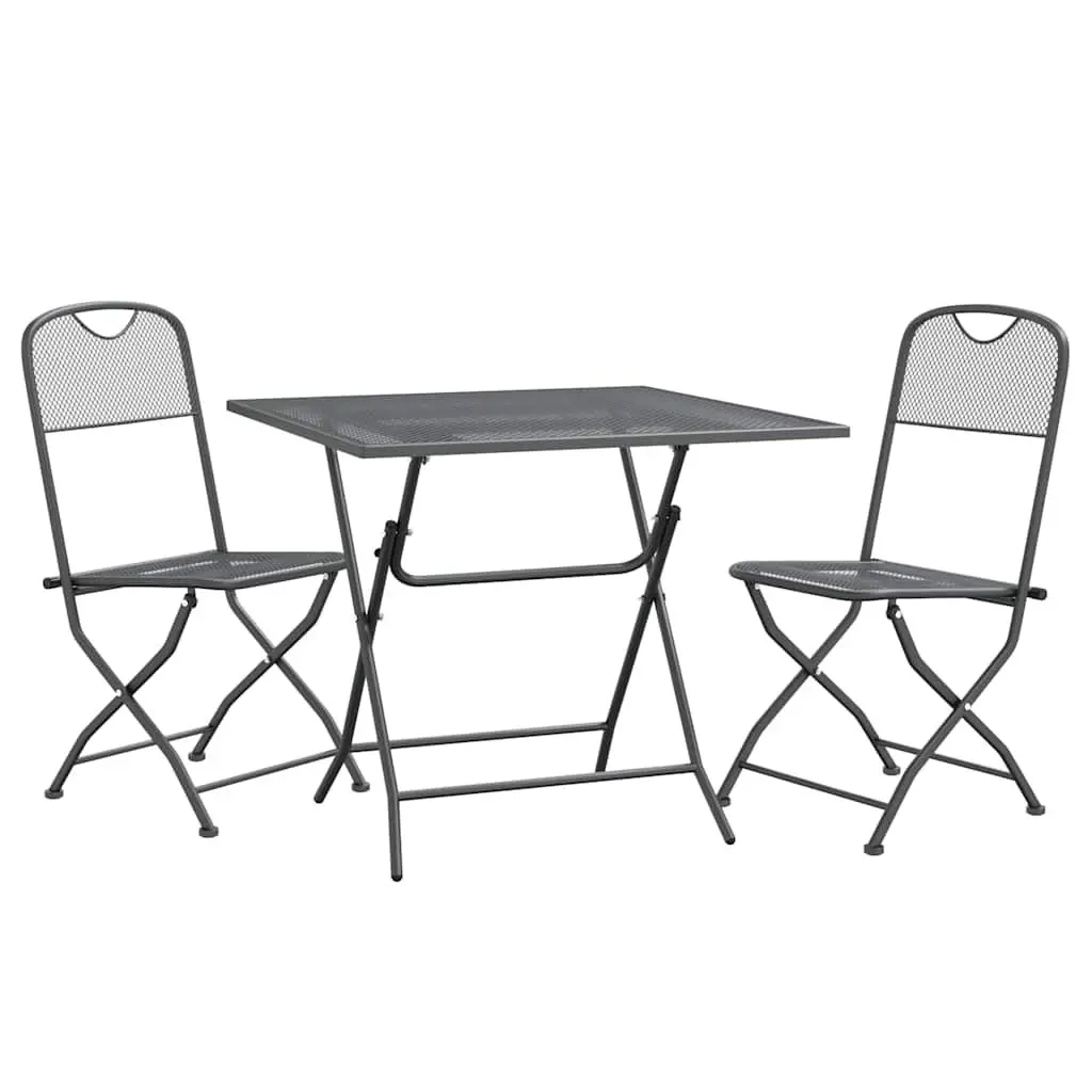 Garden Dining Set 3 Piece Outdoor Patio Furniture Foldable Metal Mesh Anthracite