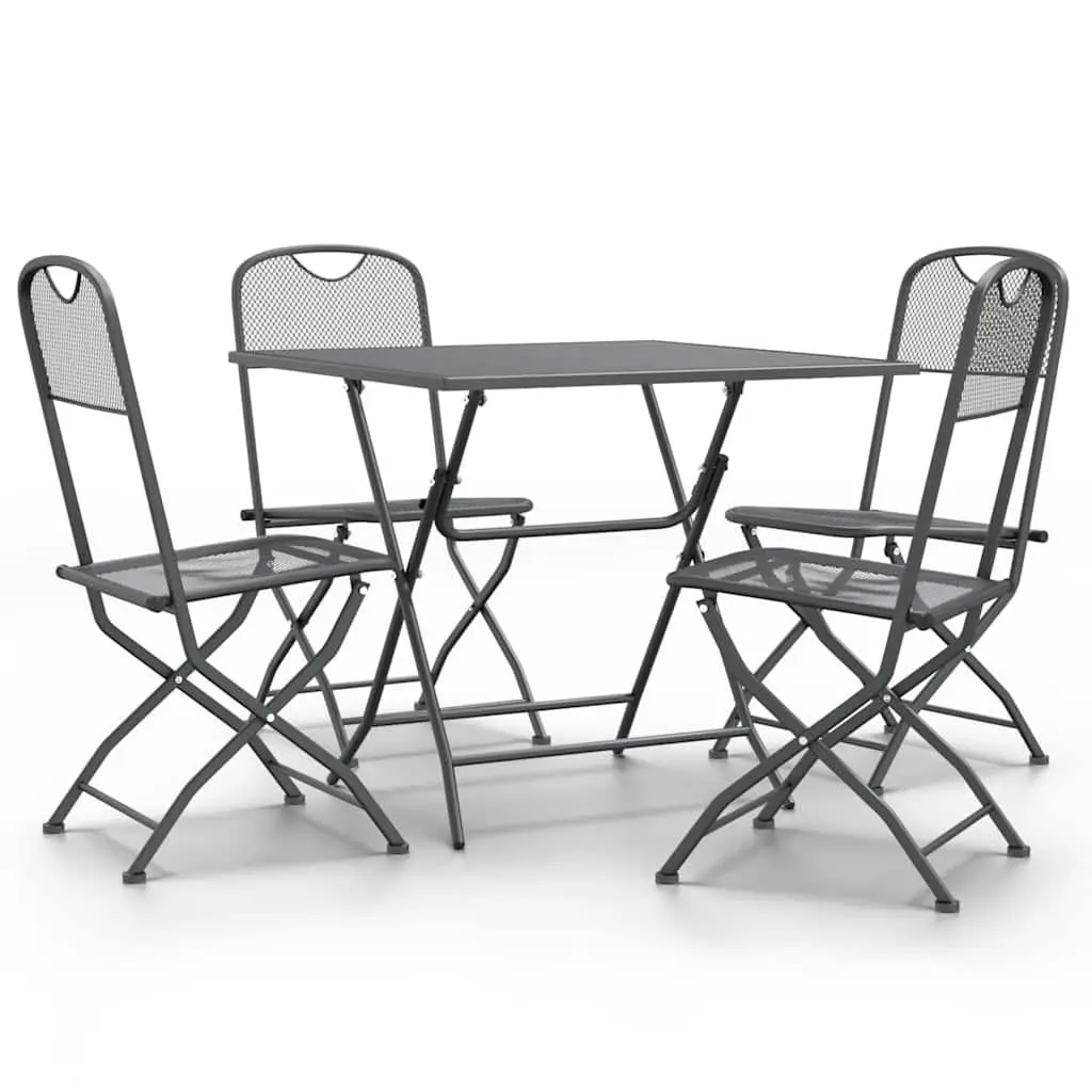 5 Piece Outdoor Garden Dining Set Expanded Metal Mesh Foldable Anthracite