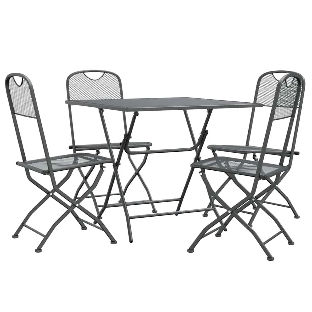 5 Piece Outdoor Garden Dining Set Expanded Metal Mesh Foldable Anthracite