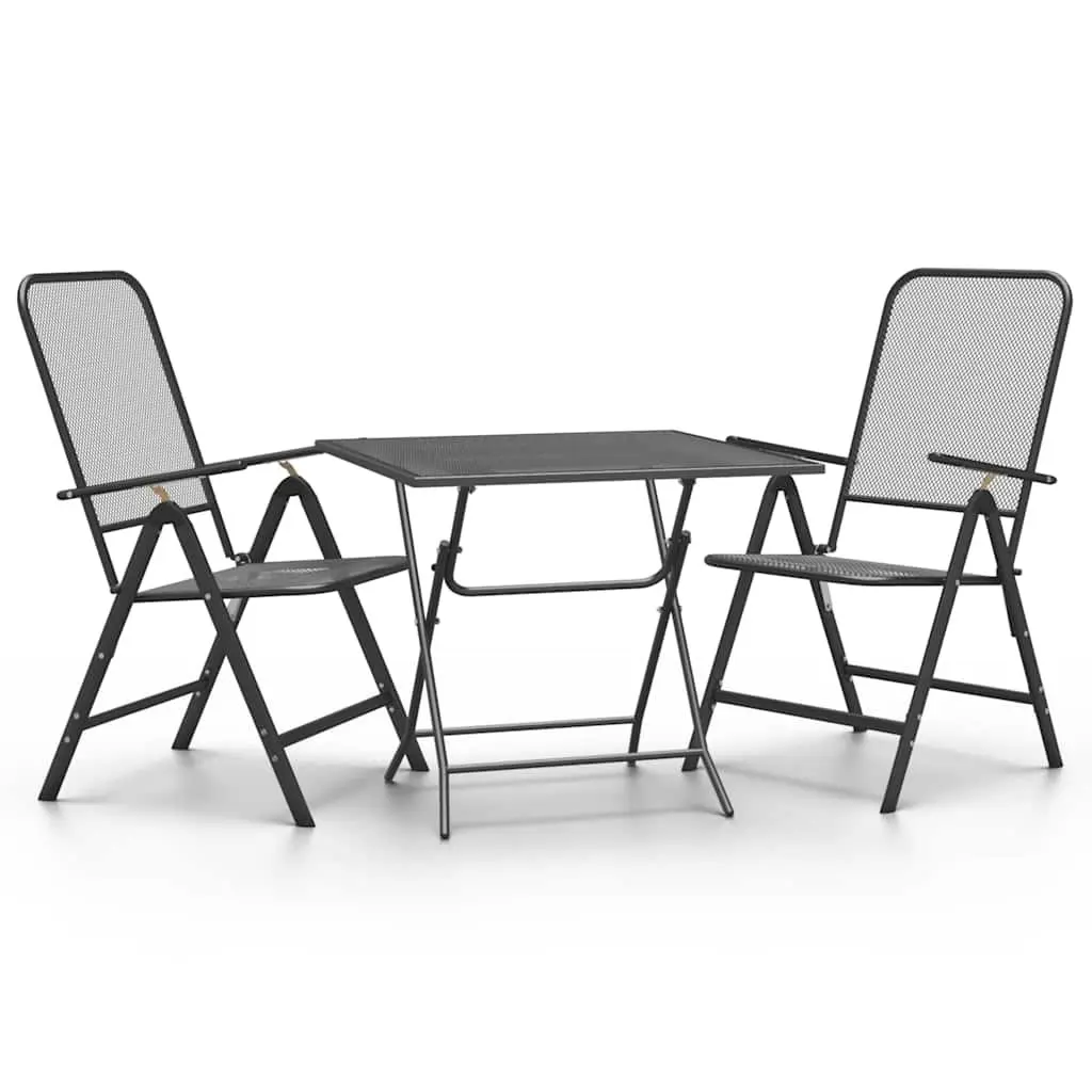 Garden Dining Set Expanded Metal 3 Piece Foldable Adjustable Anthracite