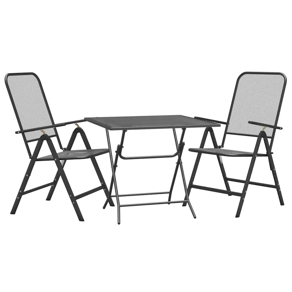 Garden Dining Set Expanded Metal 3 Piece Foldable Adjustable Anthracite