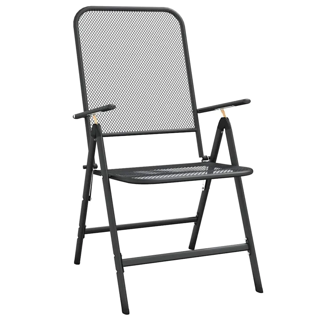 Garden Dining Set Expanded Metal 3 Piece Foldable Adjustable Anthracite