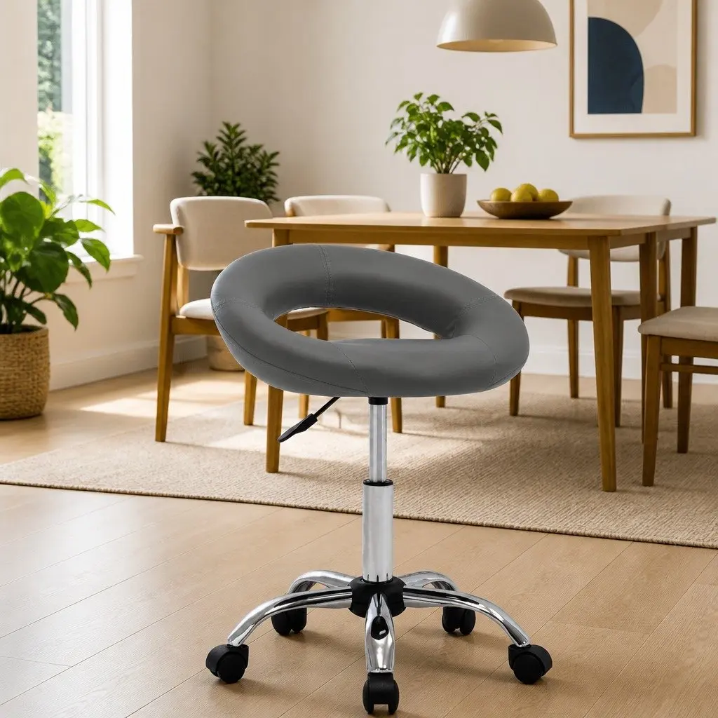 Swivel Dining Chair Faux Leather Height Adjustable Grey 360 Degree