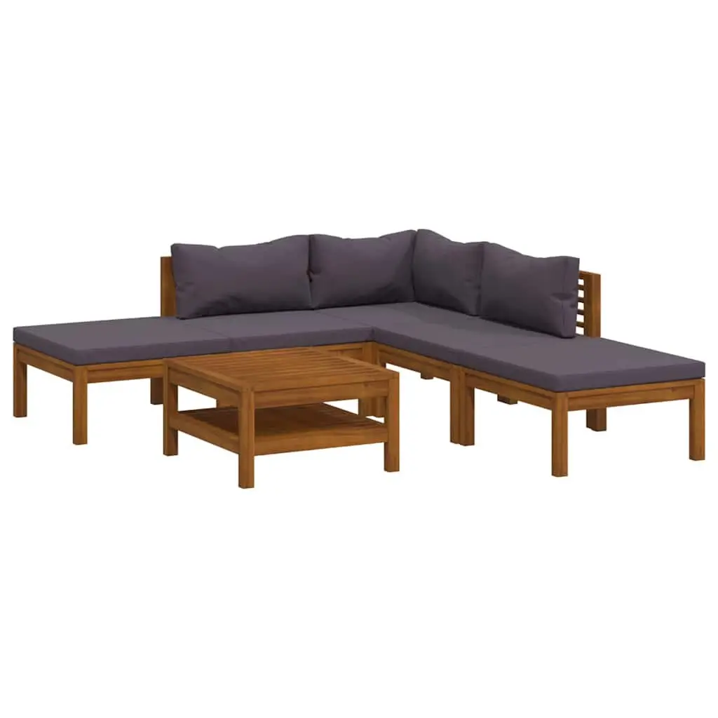 Garden Lounge Set Acacia Wood 6 Piece Outdoor Furniture Sofa Coffee Table Grey