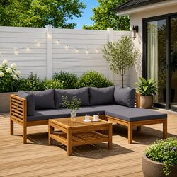 5 Piece Grey Acacia Wood Lounge Set for Outdoor Use