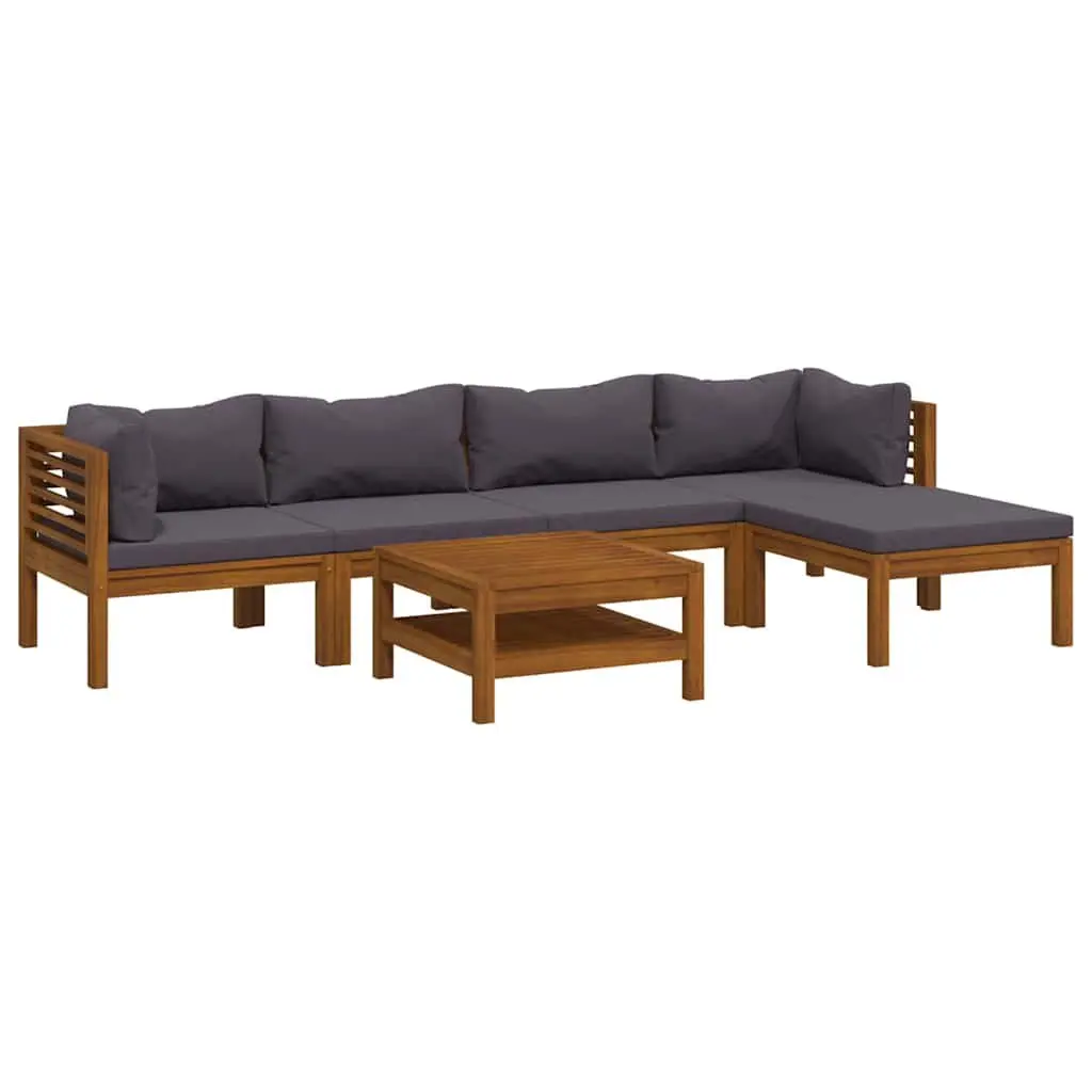 Garden Lounge Set Acacia Wood Modular Sofa Grey 6 Piece Outdoor Furniture