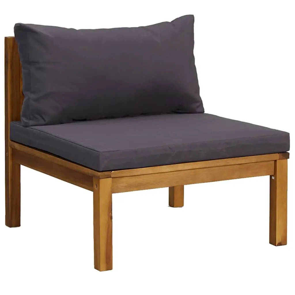 6 Piece Modular Sofa Set Acacia Wood Outdoor Furniture featuring Grey Removable Cushions and Slatted Coffee Table