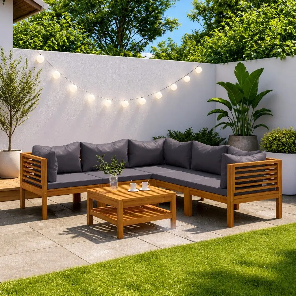 Garden Lounge Set Solid Acacia Wood 6 Piece Modular Sofa with Coffee Table Grey