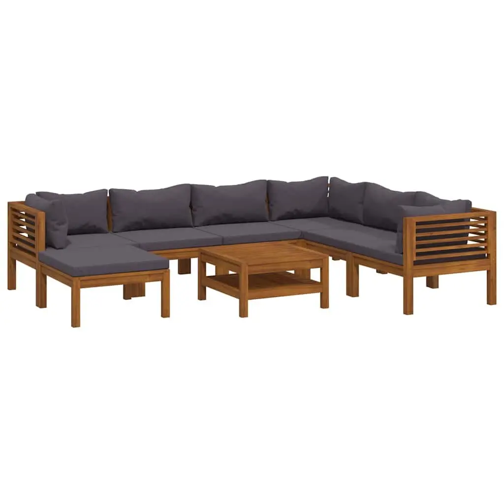 8 Piece Garden Lounge Set Modular Outdoor Furniture Grey Acacia Wood with Removable Cushions and Slatted Coffee Table