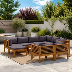 Versatile Acacia Wood Outdoor Lounge Set: 10 Pieces