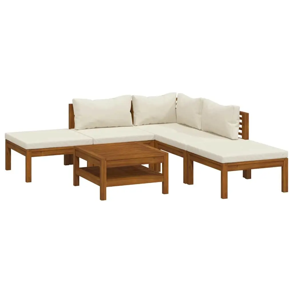 Garden Lounge Set Modular Outdoor Furniture 6 Piece Solid Acacia Wood Frame Cream