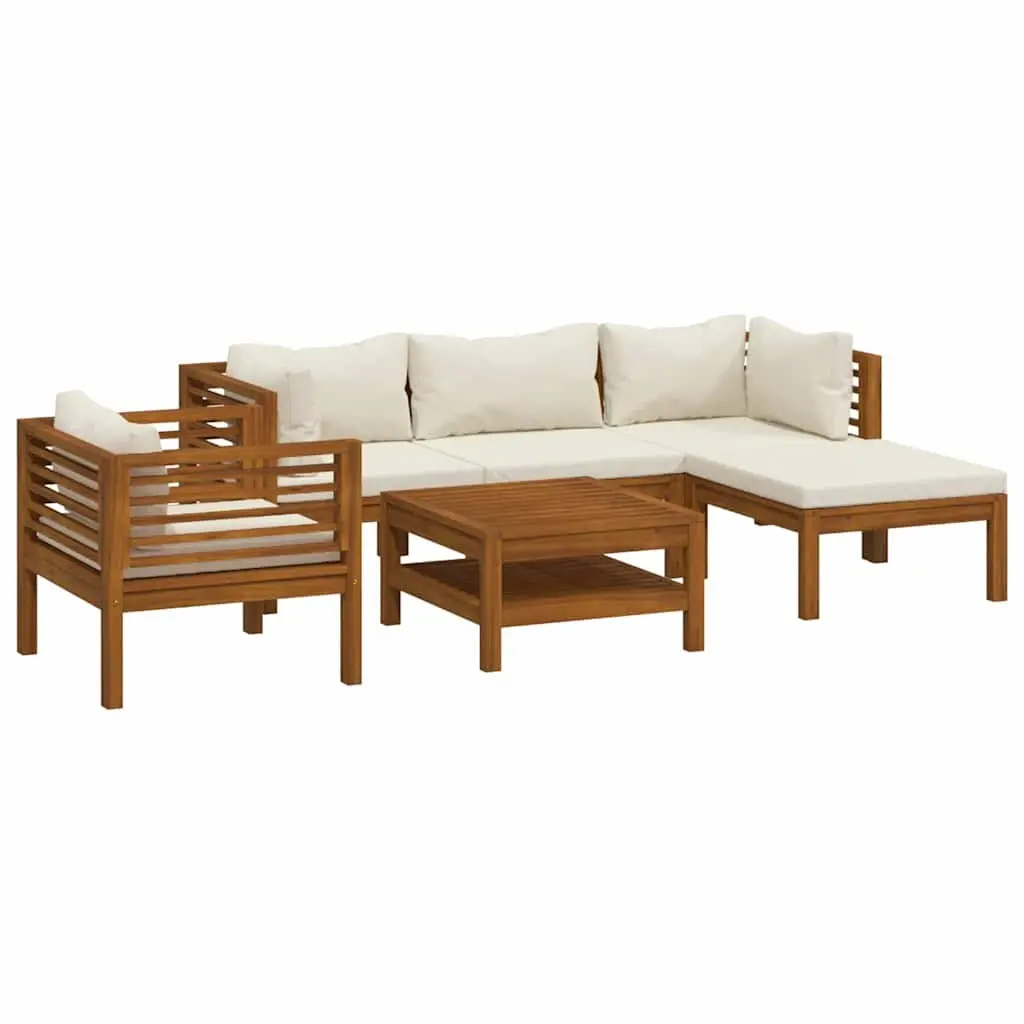 Garden Lounge Set Acacia Wood Modular 6 Piece Outdoor Furniture Cream Cushions