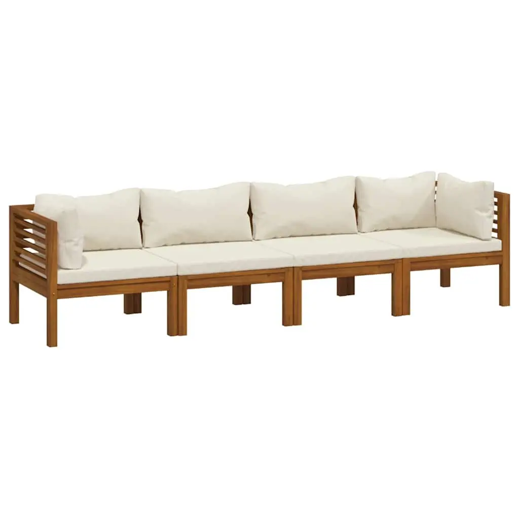 4-Seater Garden Sofa Set Acacia Wood Cream Cushions Outdoor Lounge Furniture