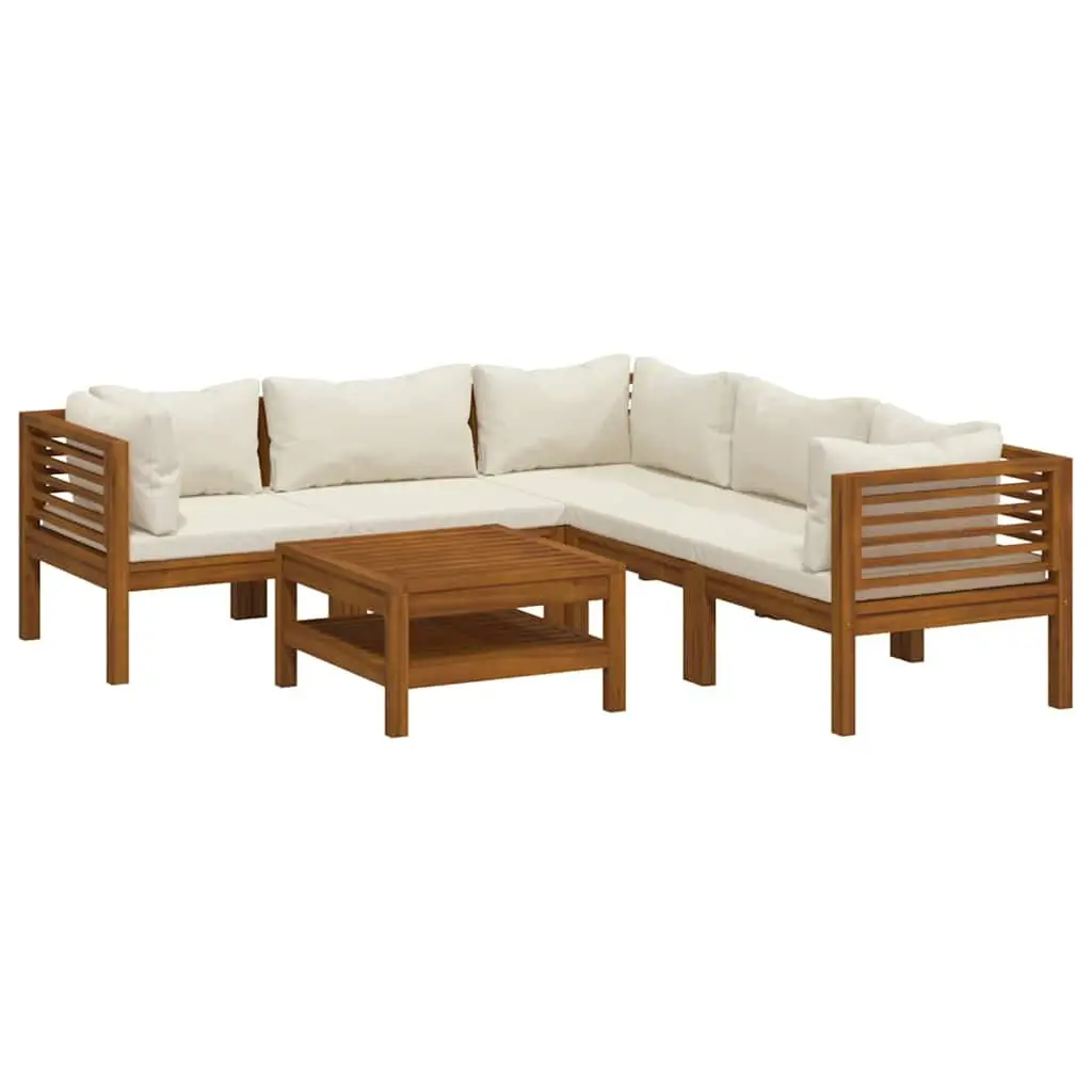 Garden Lounge Set Acacia Wood 6 Piece Modular Sofa Patio Cream