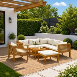 8 Piece Modular Garden Sofa Set with Slatted Coffee Table