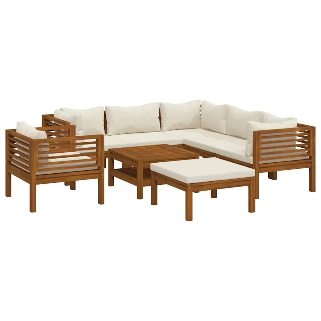 8 Piece Outdoor Garden Lounge Set Solid Acacia Wood Modular Sofa Cream Cushions Slatted Coffee Table