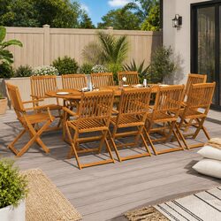 11 Piece Solid Wood Garden Dining Set Outdoor Patio Furniture Brown 220x90x75cm