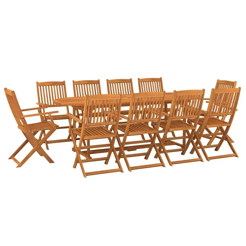 11 Piece Outdoor Dining Set Brown Solid Acacia Wood Weather Resistant Patio Furniture 220x90x75cm