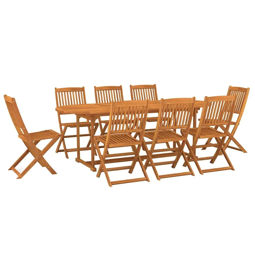 9 Piece Outdoor Dining Set Acacia Wood Brown Table Chairs