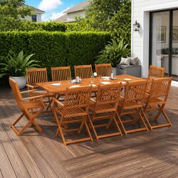Garden Dining Set 11 Piece Outdoor Patio Table Chairs Acacia Wood Brown
