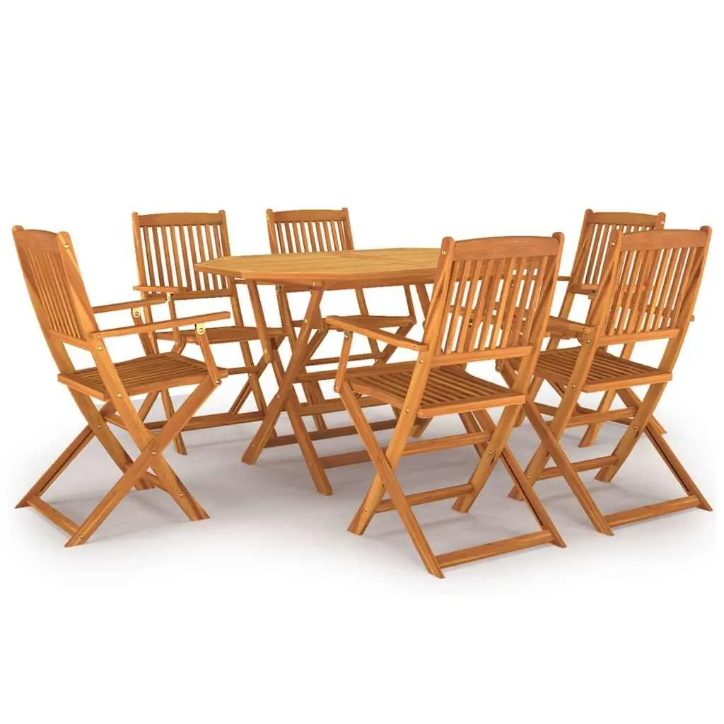 7 Piece Outdoor Garden Dining Set Solid Acacia Wood Brown Foldable Compact