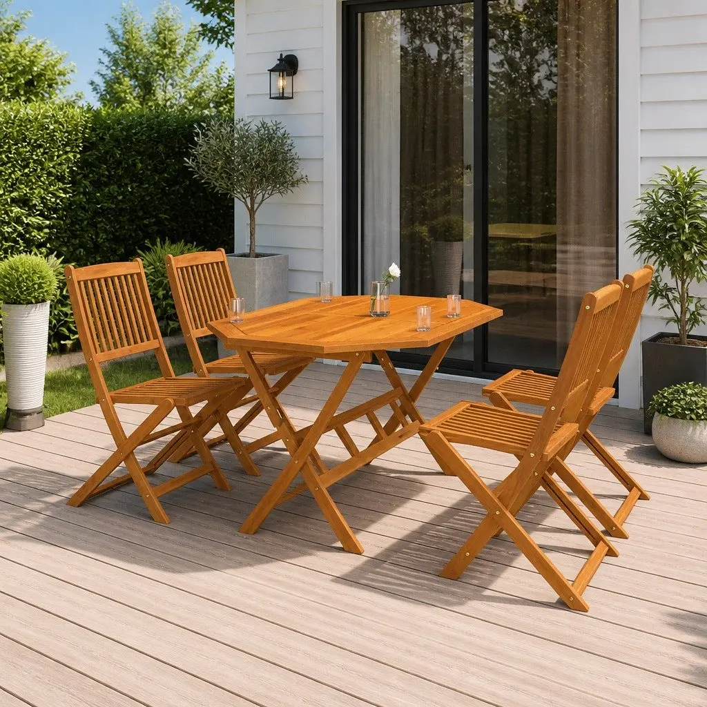 5 Piece Garden Dining Set Outdoor Patio Table Chairs Brown Folding