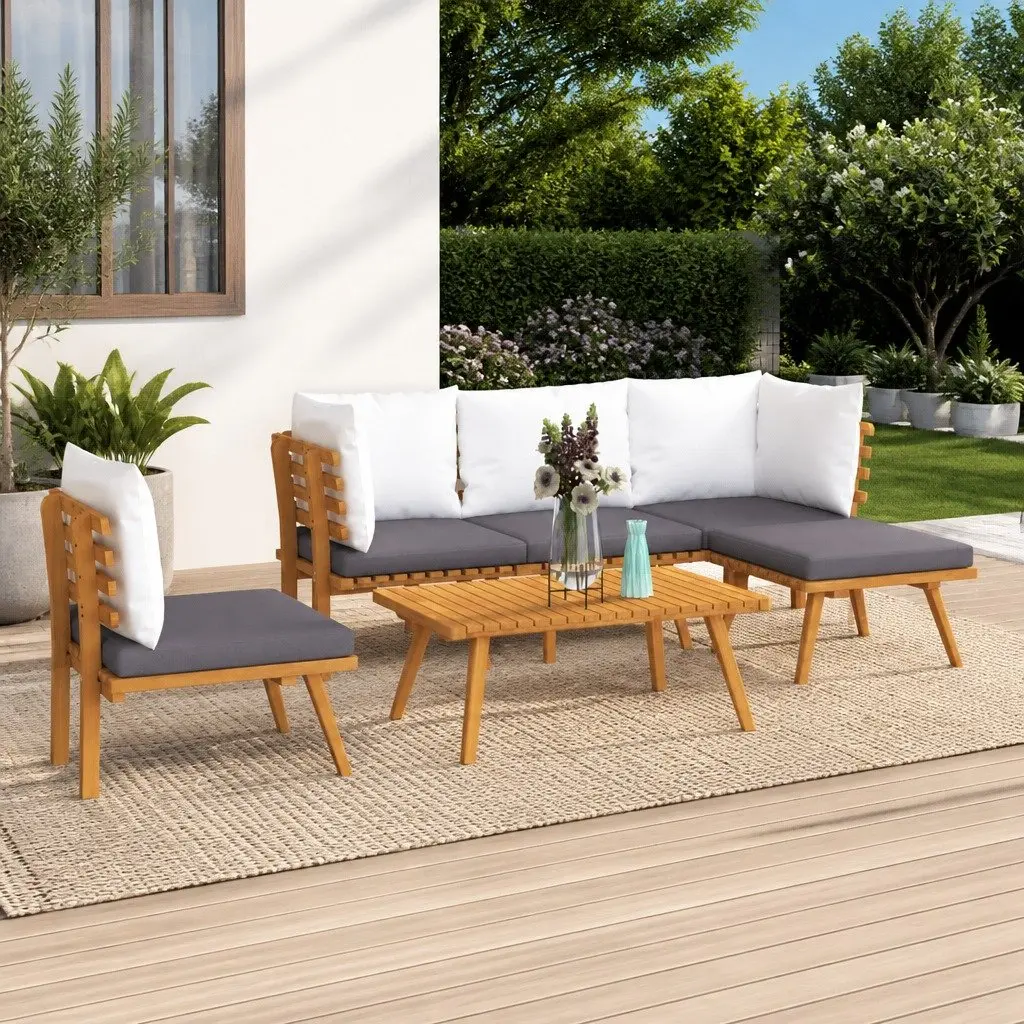 Garden Lounge Set Solid Acacia Wood 6 Piece Outdoor Furniture with Cushions Brown
