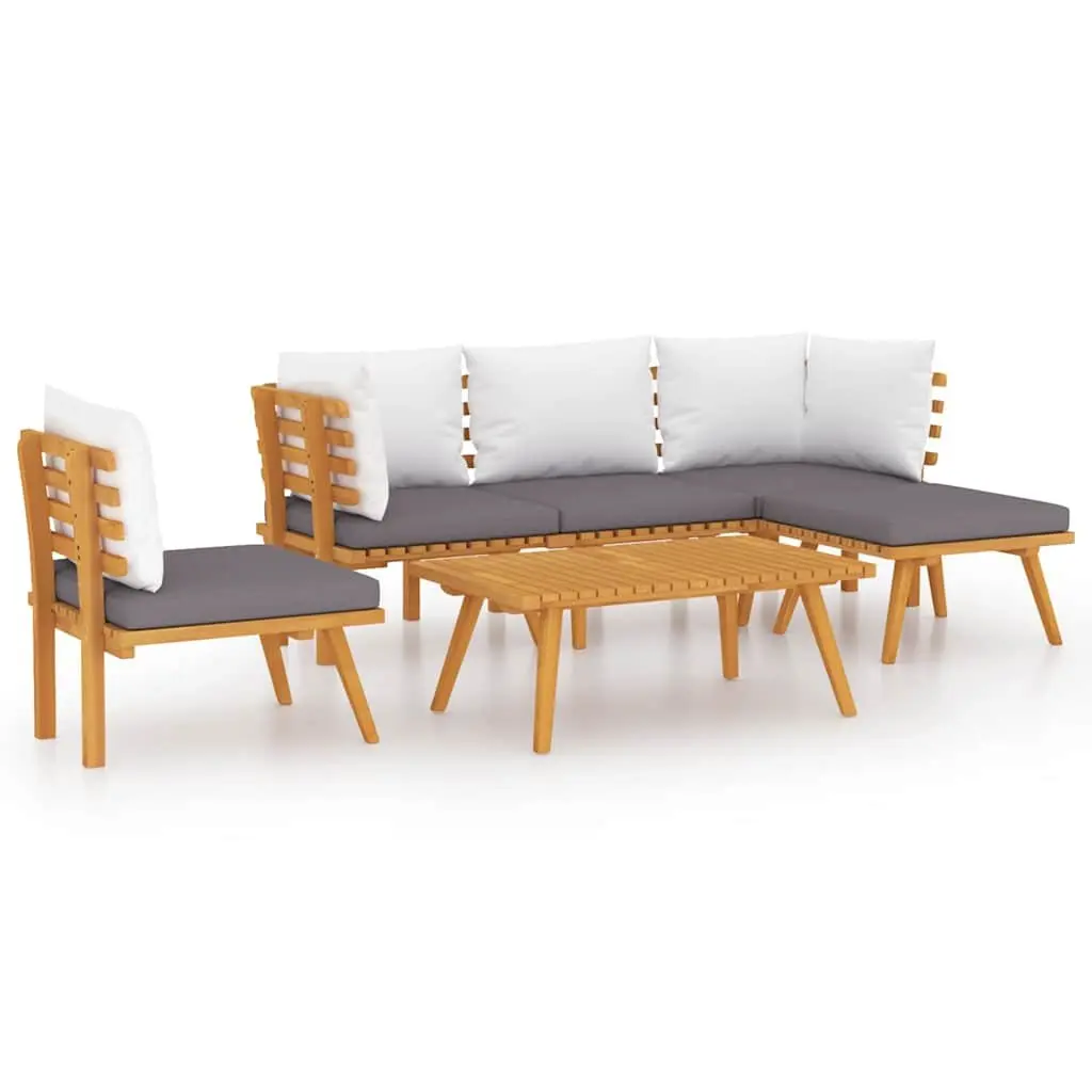 Garden Lounge Set Solid Acacia Wood 6 Piece Outdoor Furniture with Cushions Brown