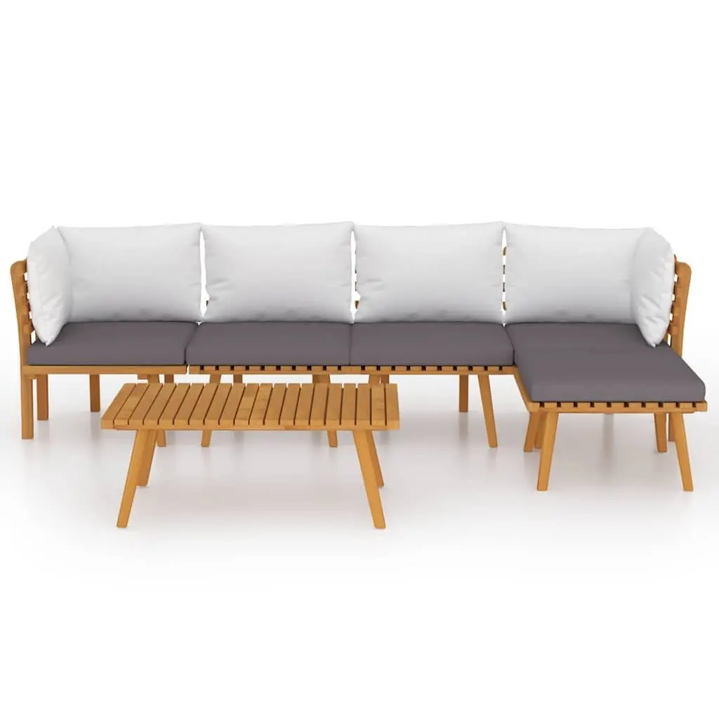 Garden Lounge Set Solid Acacia Wood 6 Piece Outdoor Furniture with Cushions Brown