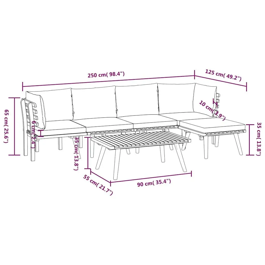 Garden Lounge Set Solid Acacia Wood 6 Piece Outdoor Furniture with Cushions Brown