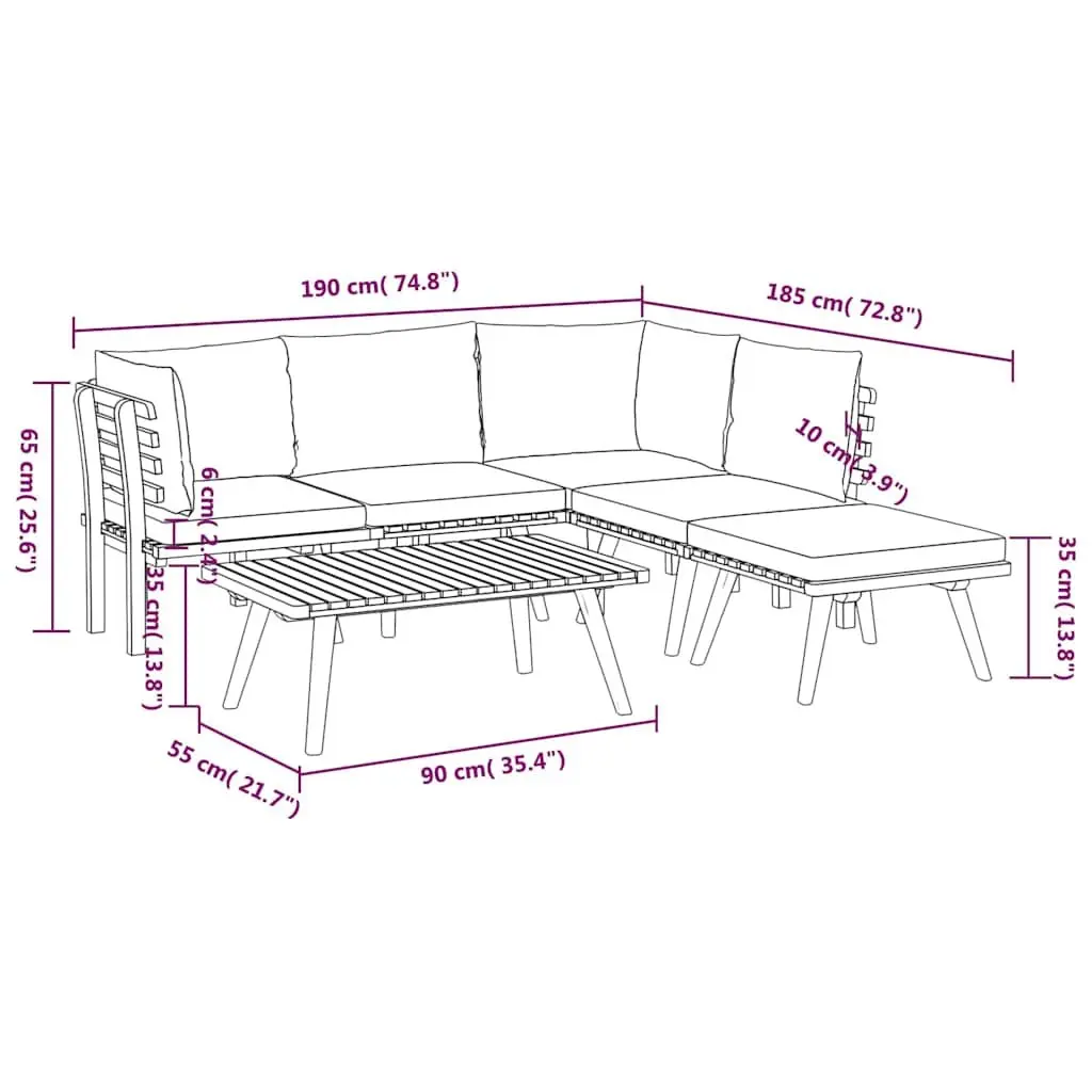Garden Lounge Set 6 Piece Outdoor Patio Furniture Acacia Wood with Cushions
